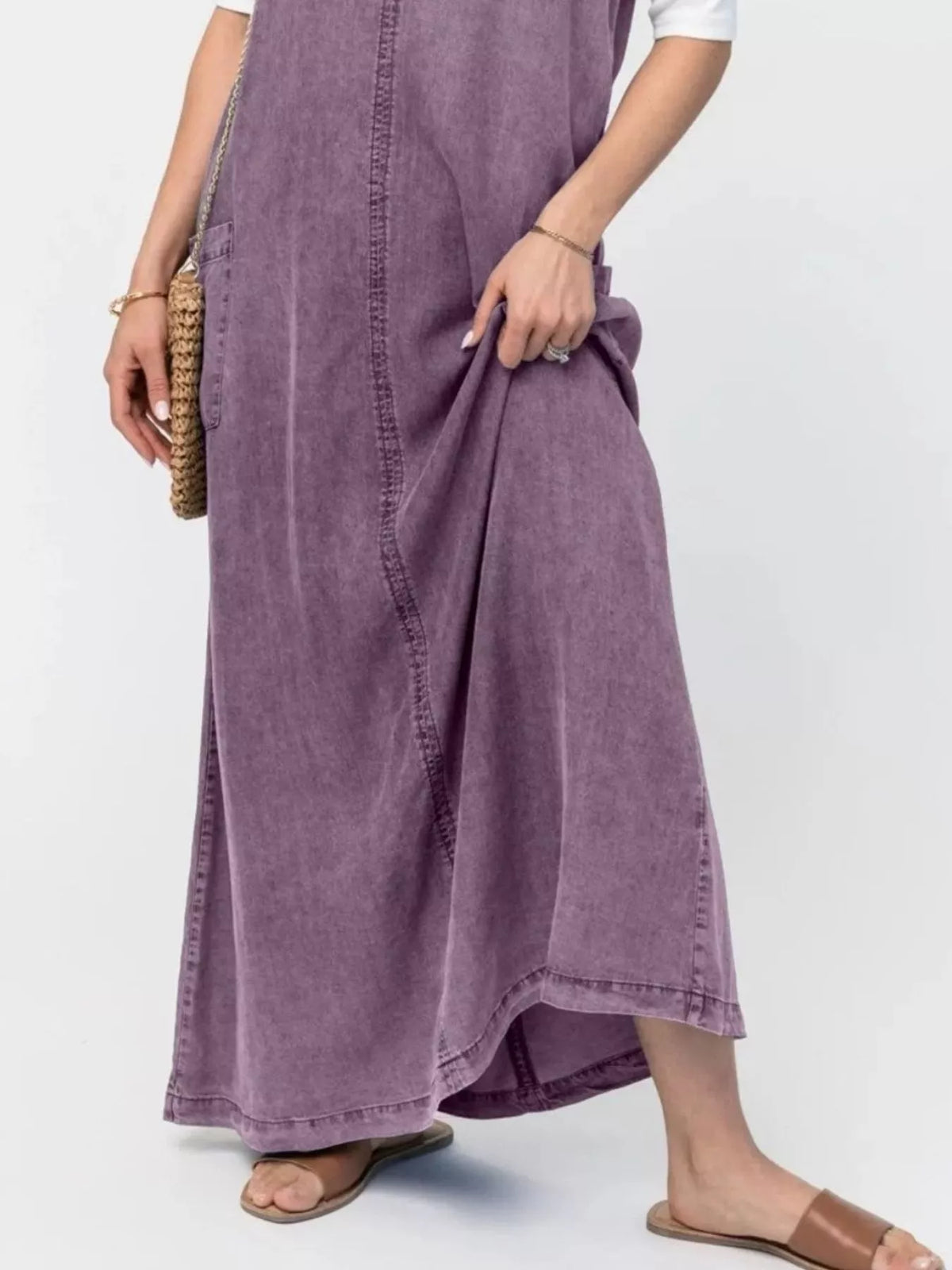 Casual Washed Denim Cami Maxi Dress, view 5