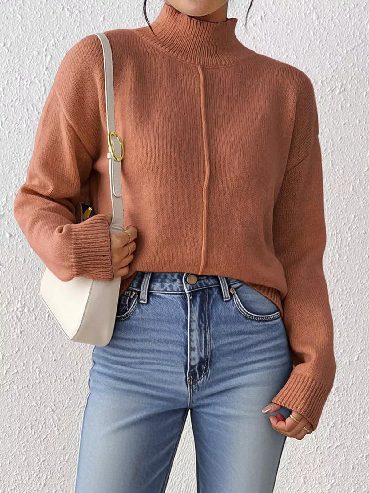 Center Seam Detail Turtleneck Sweater - Lilixa.store
