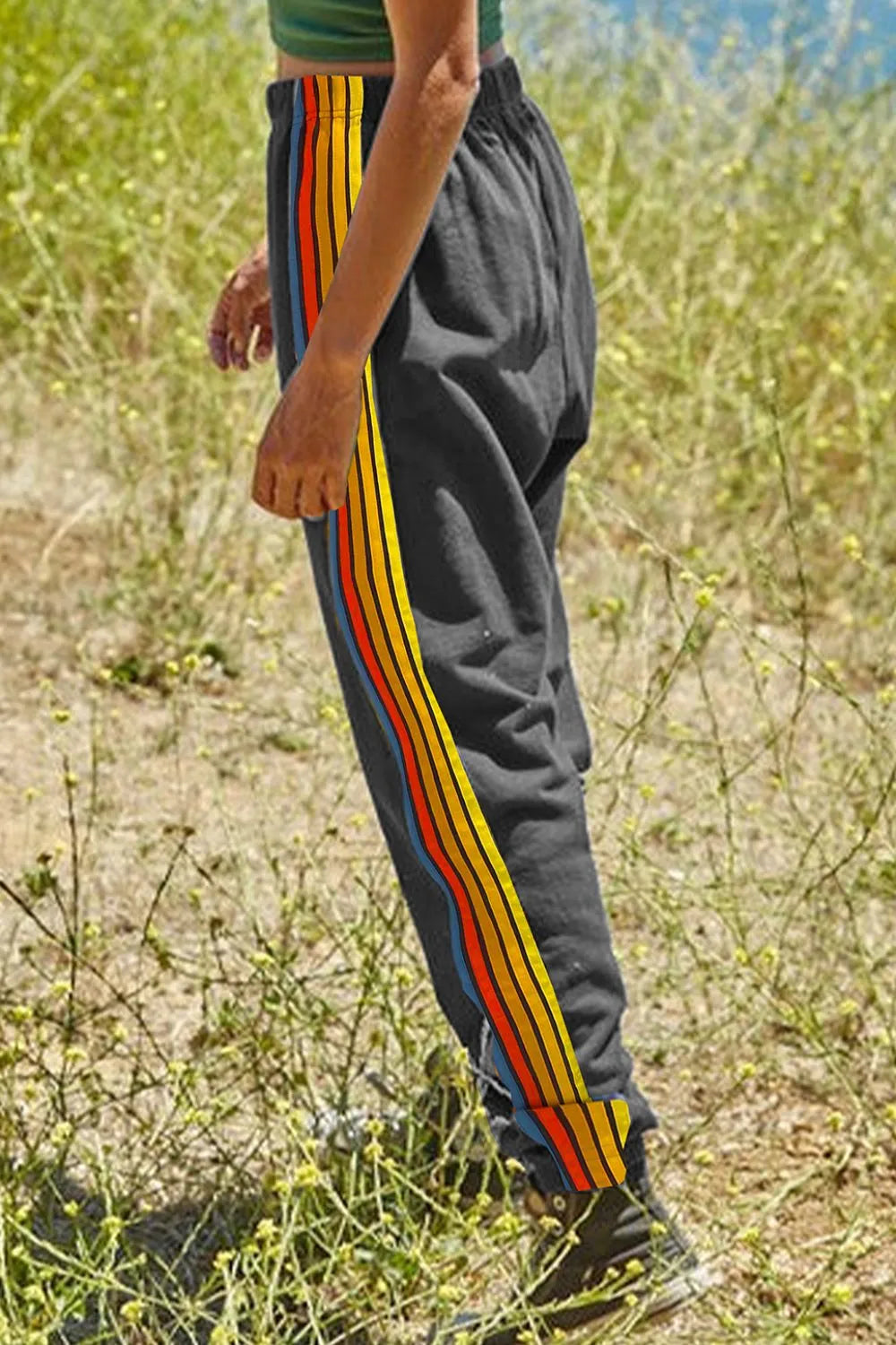 Contrast Striped Elastic Waist Active Pants - Lilixa.store
