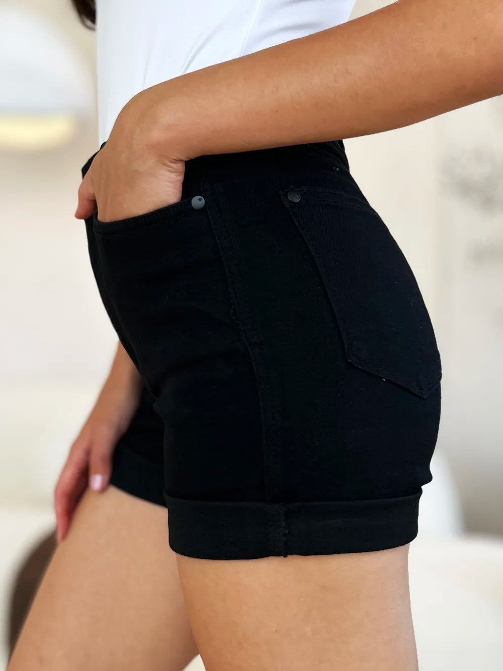 Judy Blue Full Size High Waist Tummy Control Cuffed Denim Shorts - Lilixa.store