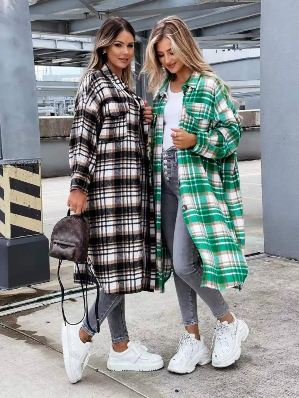Plaid Button Up Longline Shacket, view 17