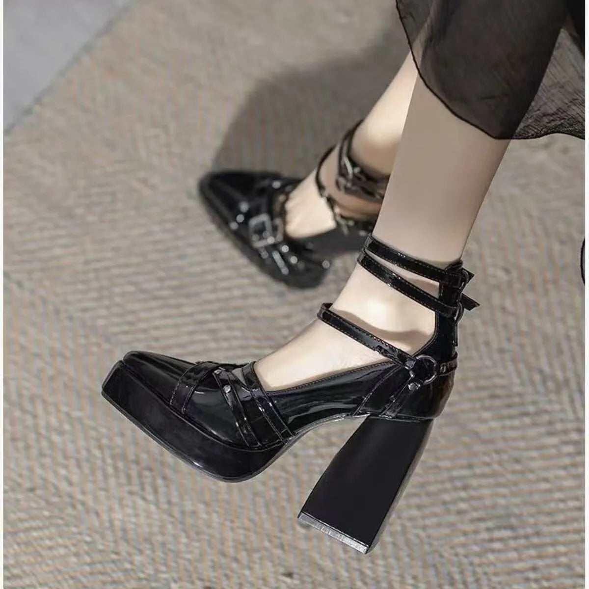 Gothic Platform Pumps with Multiple Buckle Straps - Lilixa.store