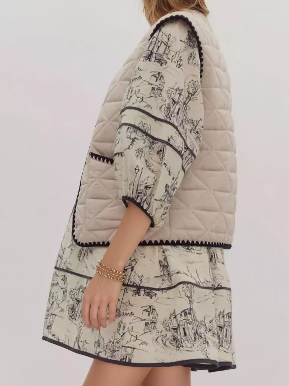 Textured Snap Down Vest Coat in Apricot, view 2