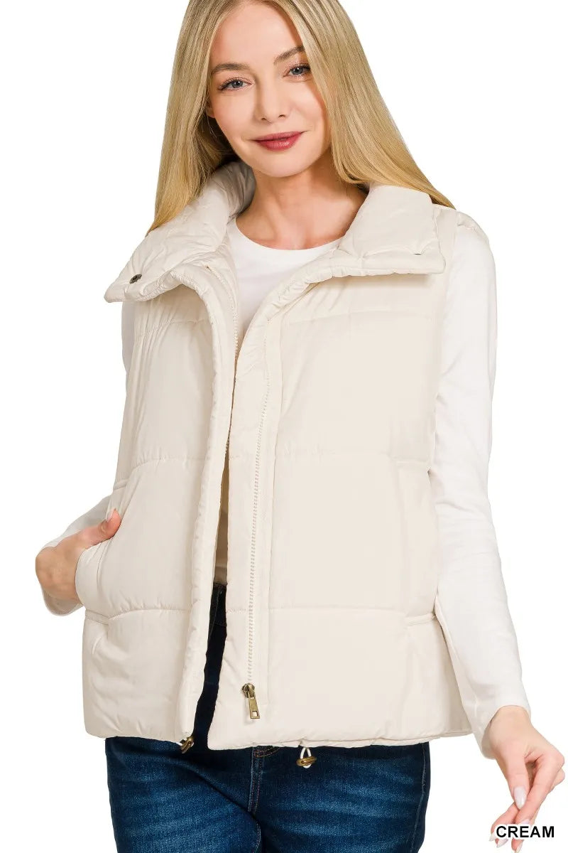 Zenana High Neck Zip-Up Vest Coat - Lilixa.store