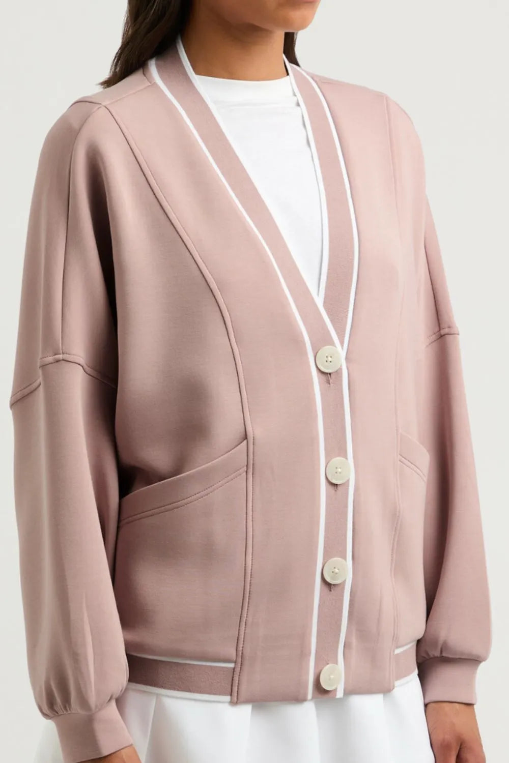 Contrast Trim V Neck Button Up Cardigan - Lilixa.store