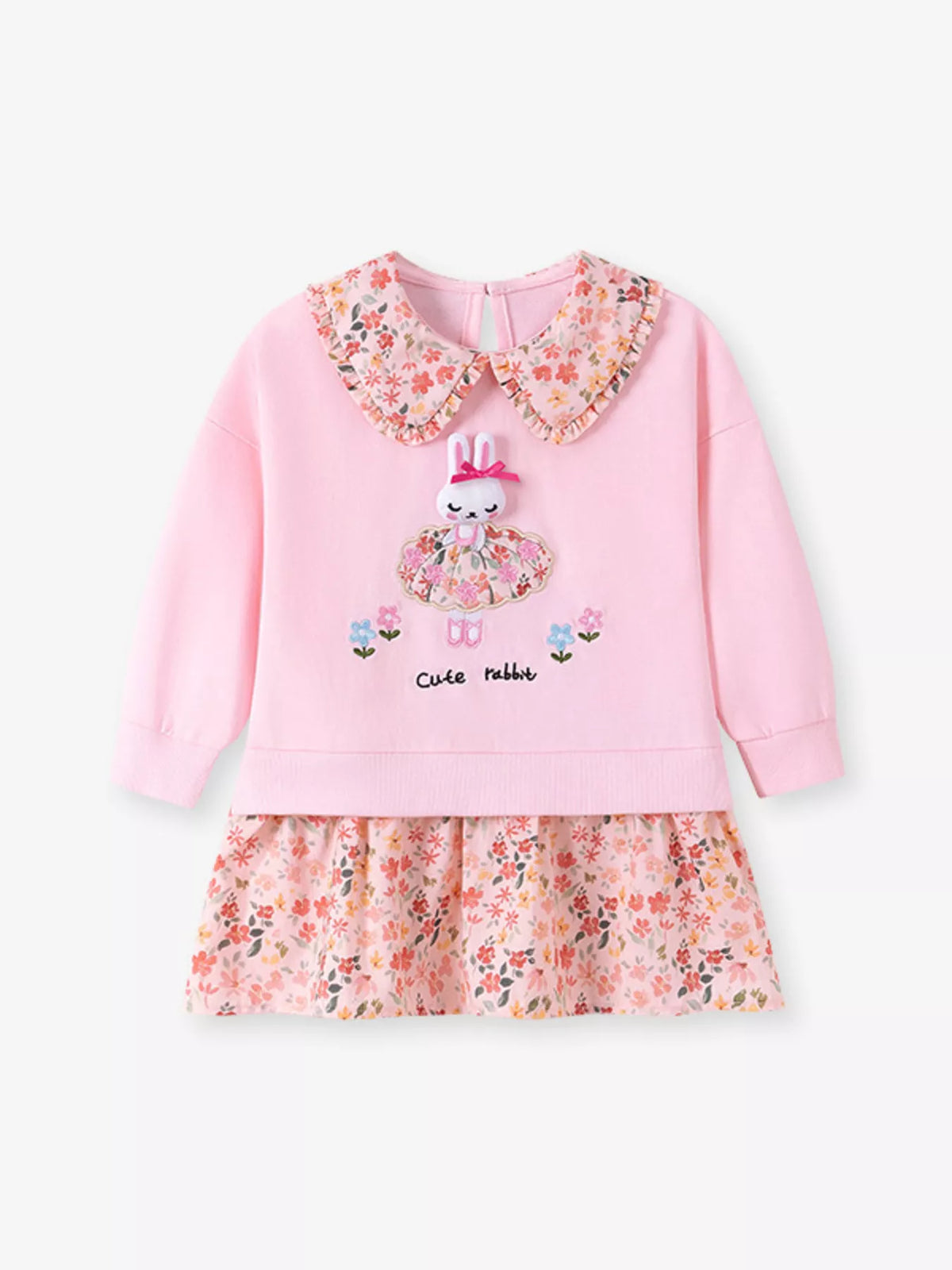 Children's Rabbit Floral Sweatshirt Dress - Lilixa.store