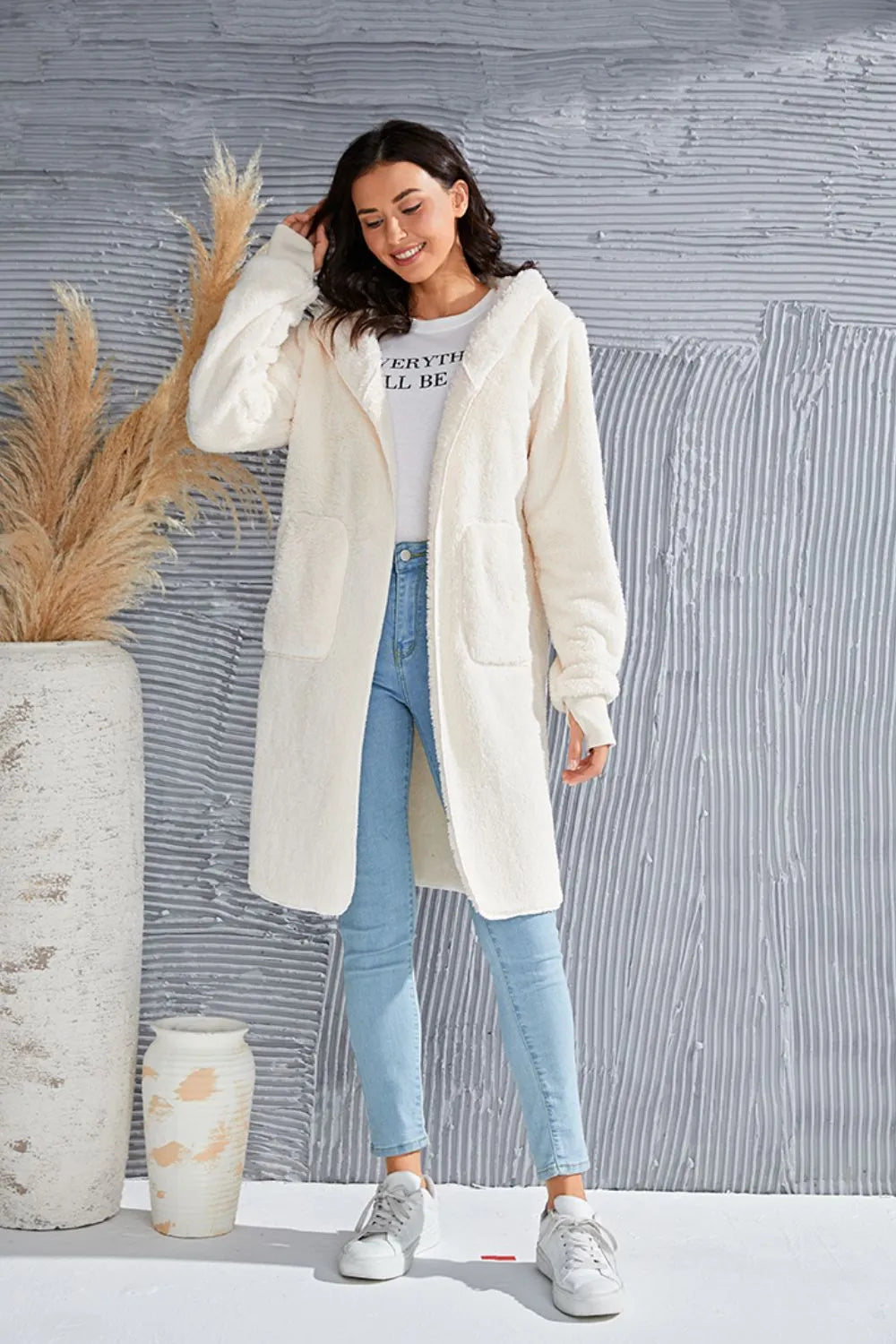 Double Take Full Size Hooded Teddy Bear Jacket with Thumbholes - Lilixa.store
