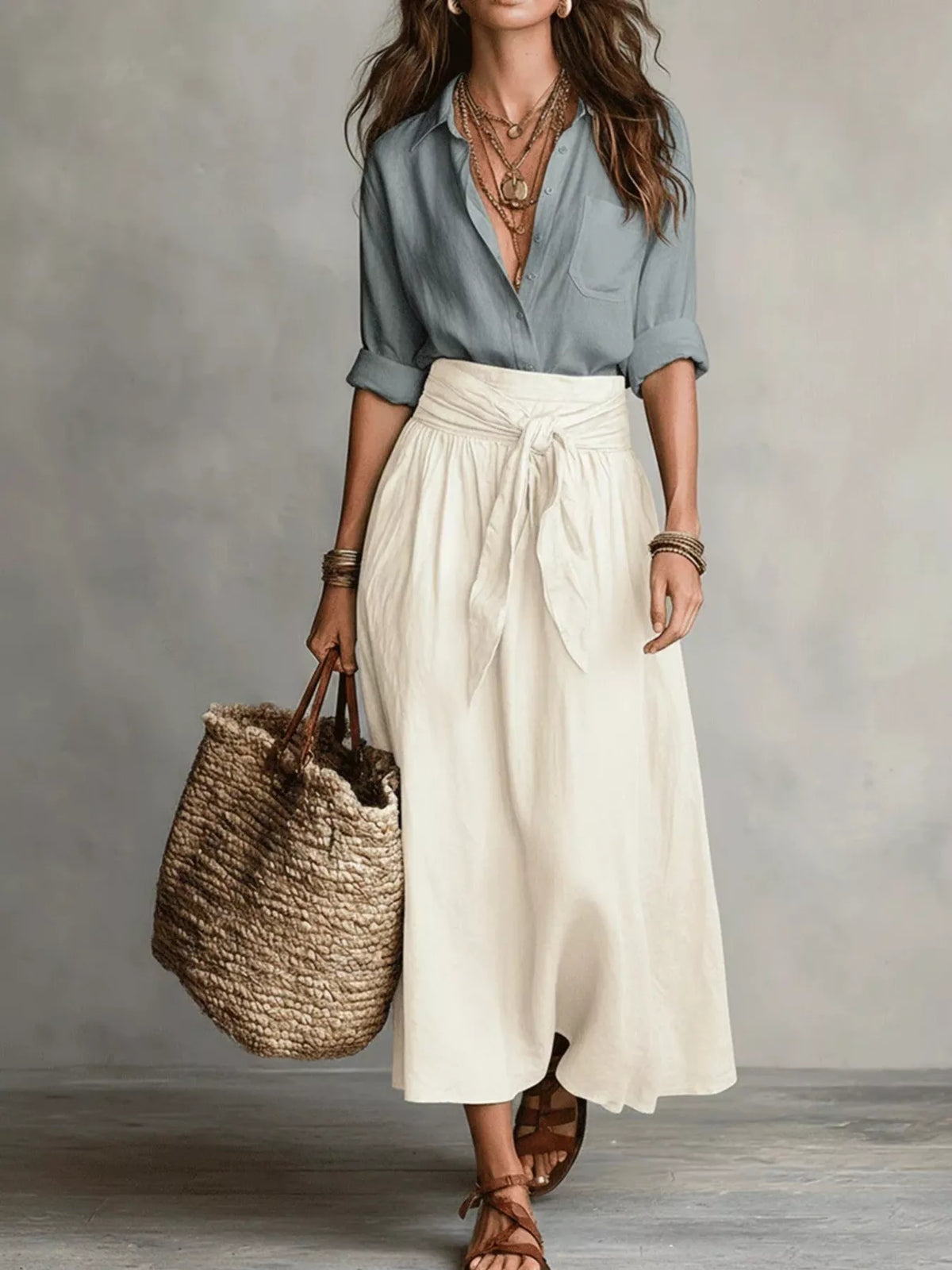 Full Size Button-Down Shirt and Skirt Set Plus Size - Lilixa.store