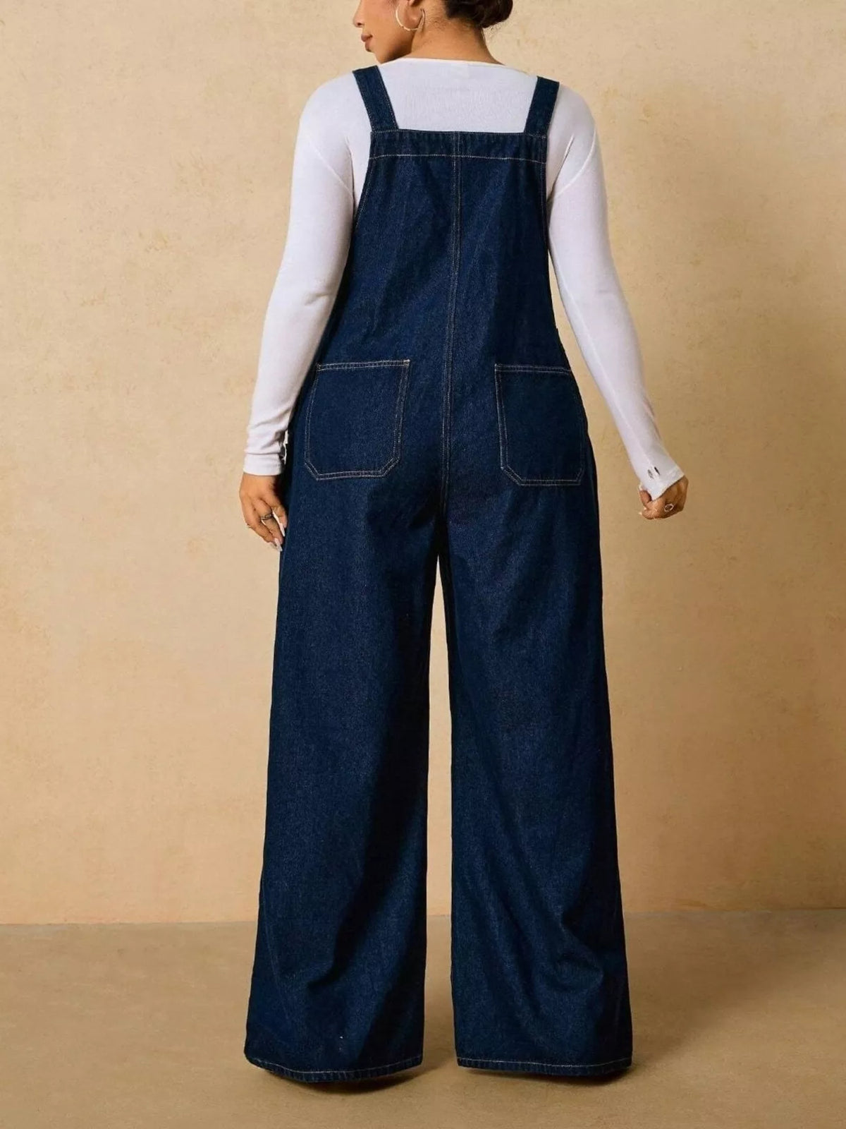 Plus Size Adjustable Strap Wide-Leg Denim Overalls