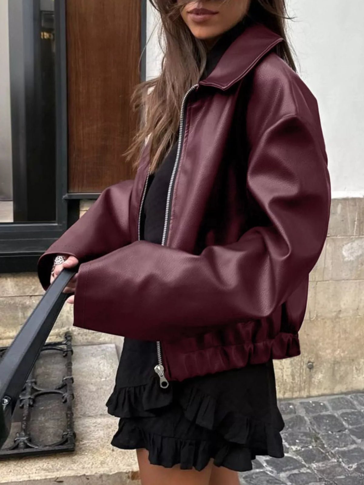 Faux Leather Zip Up Jacket - Lilixa.store