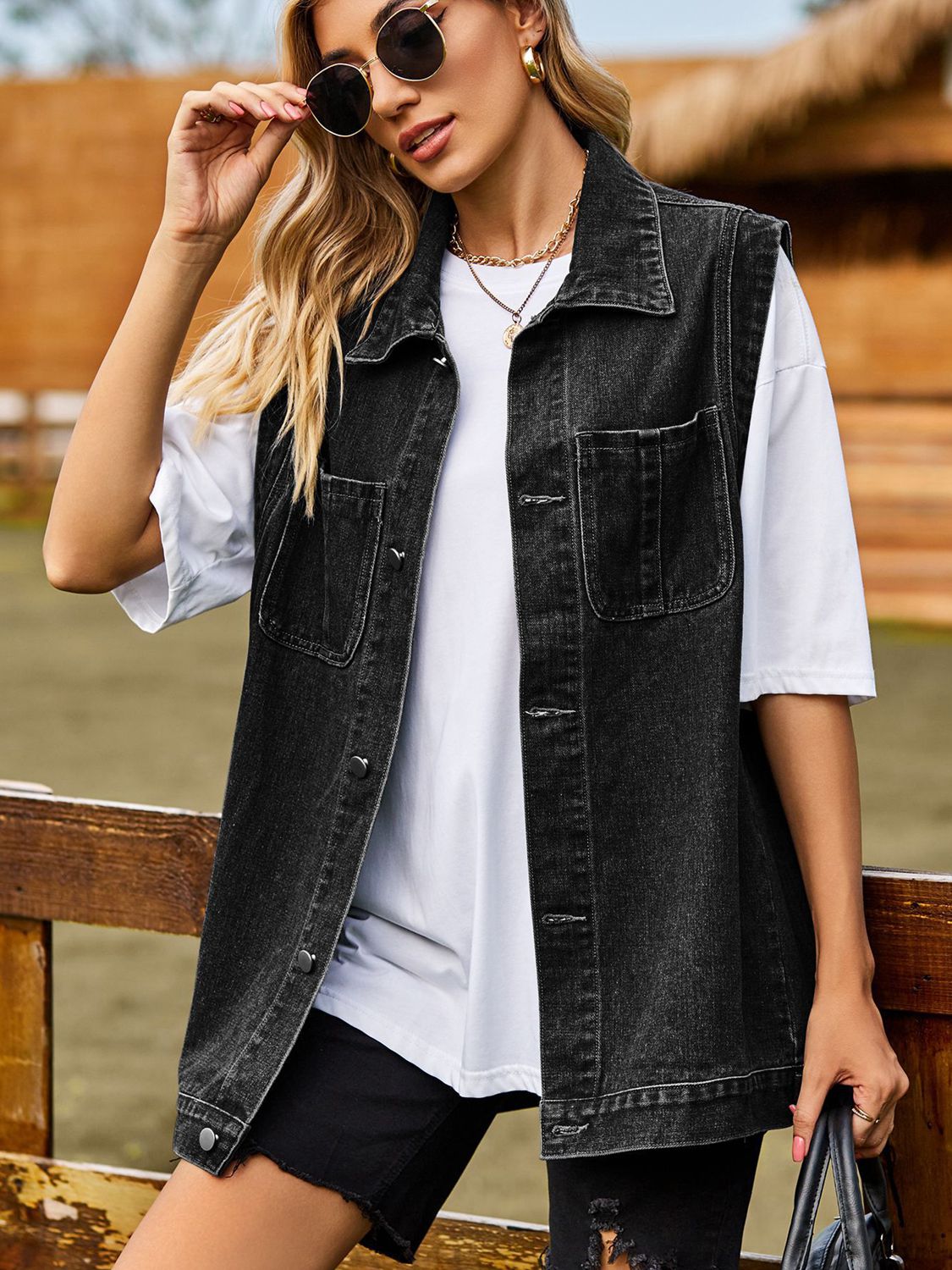 Button Down Denim Vest - Lilixa.store