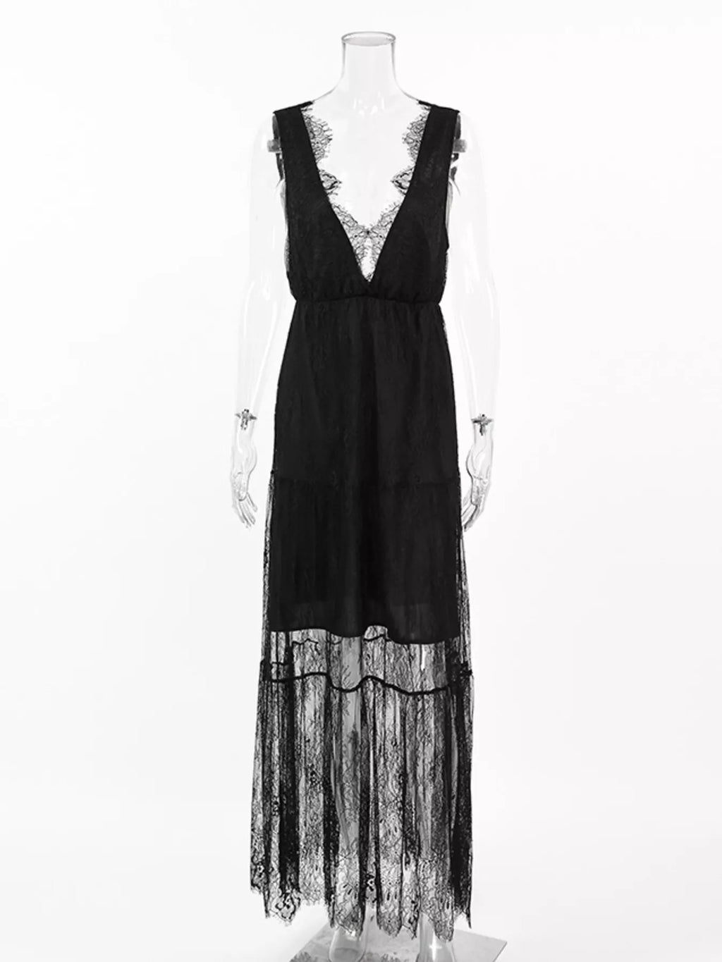 Lace V-Neck Sleeveless Maxi Dress - Lilixa.store