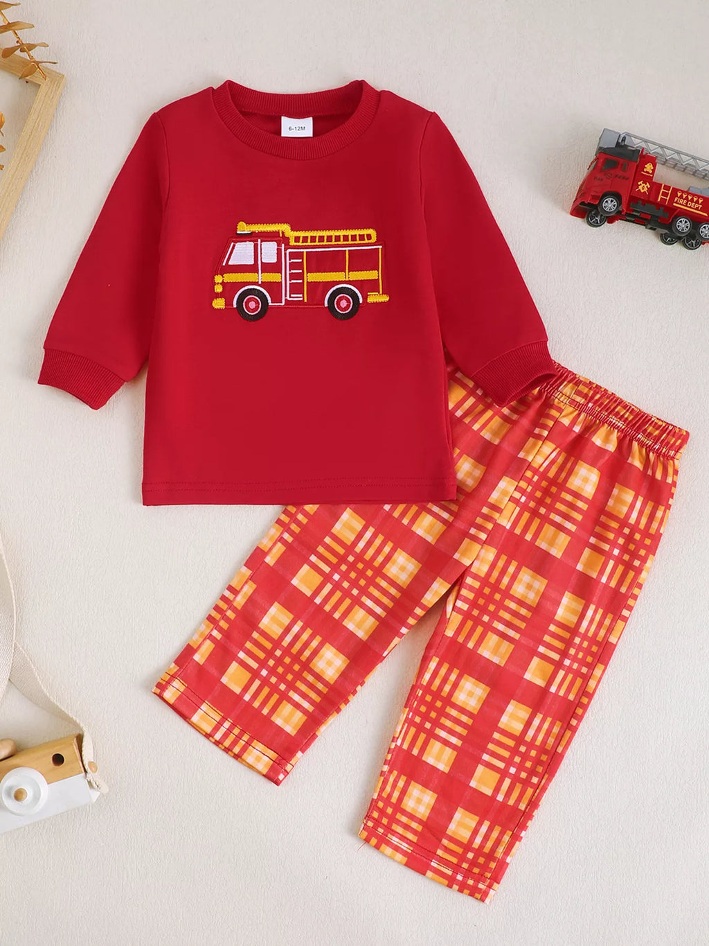 Children's Fire Truck Embroidered Top and Pants Set - Lilixa.store