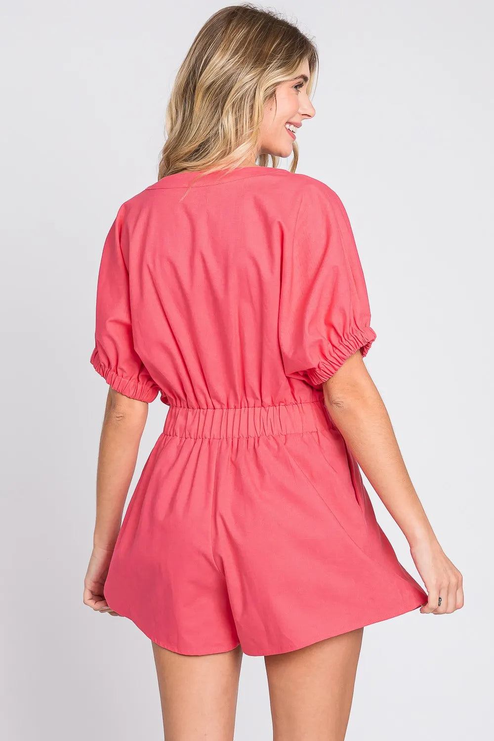 GeeGee Half Button V-Neck Linen Romper - Lilixa.store
