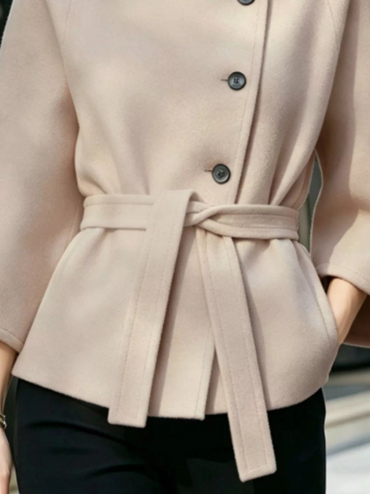 Button Down Cape Coat with Belted Waist, view 4