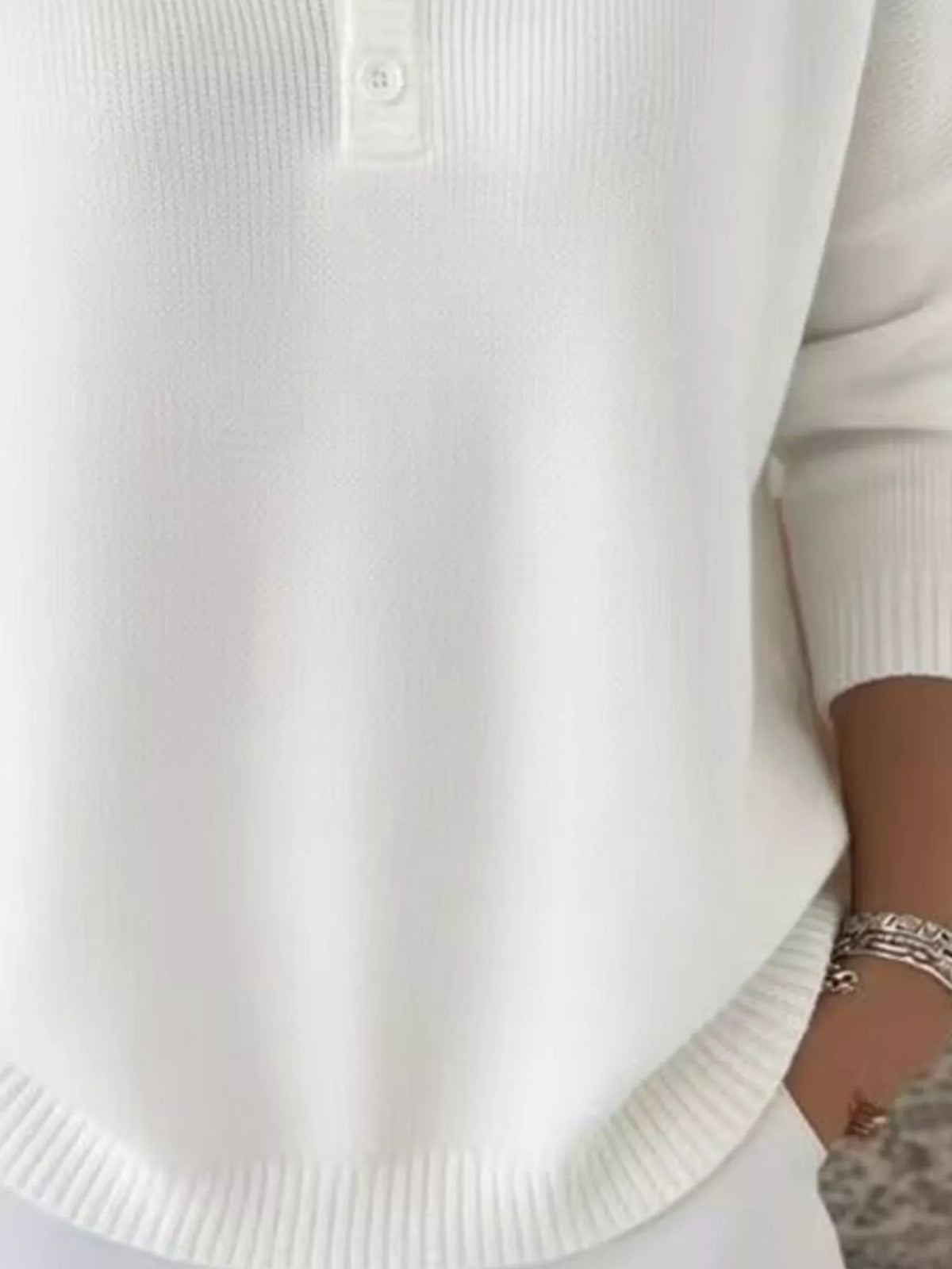 Full Size Button Detail Ribbed Knit Sweater Plus Size