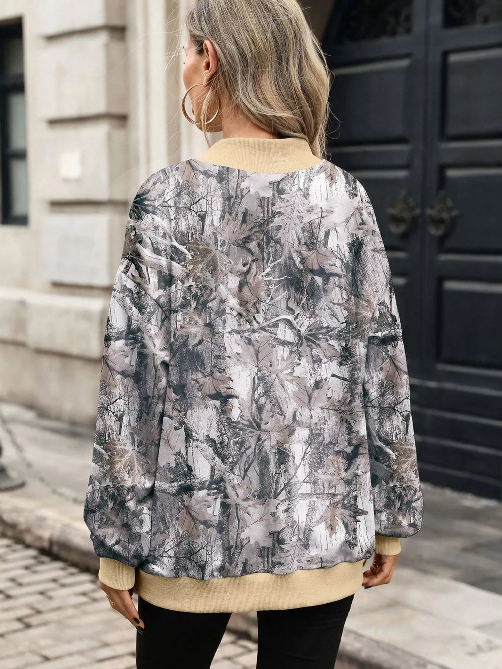 Camouflage Print Mock Neck Sweatshirt - Lilixa.store