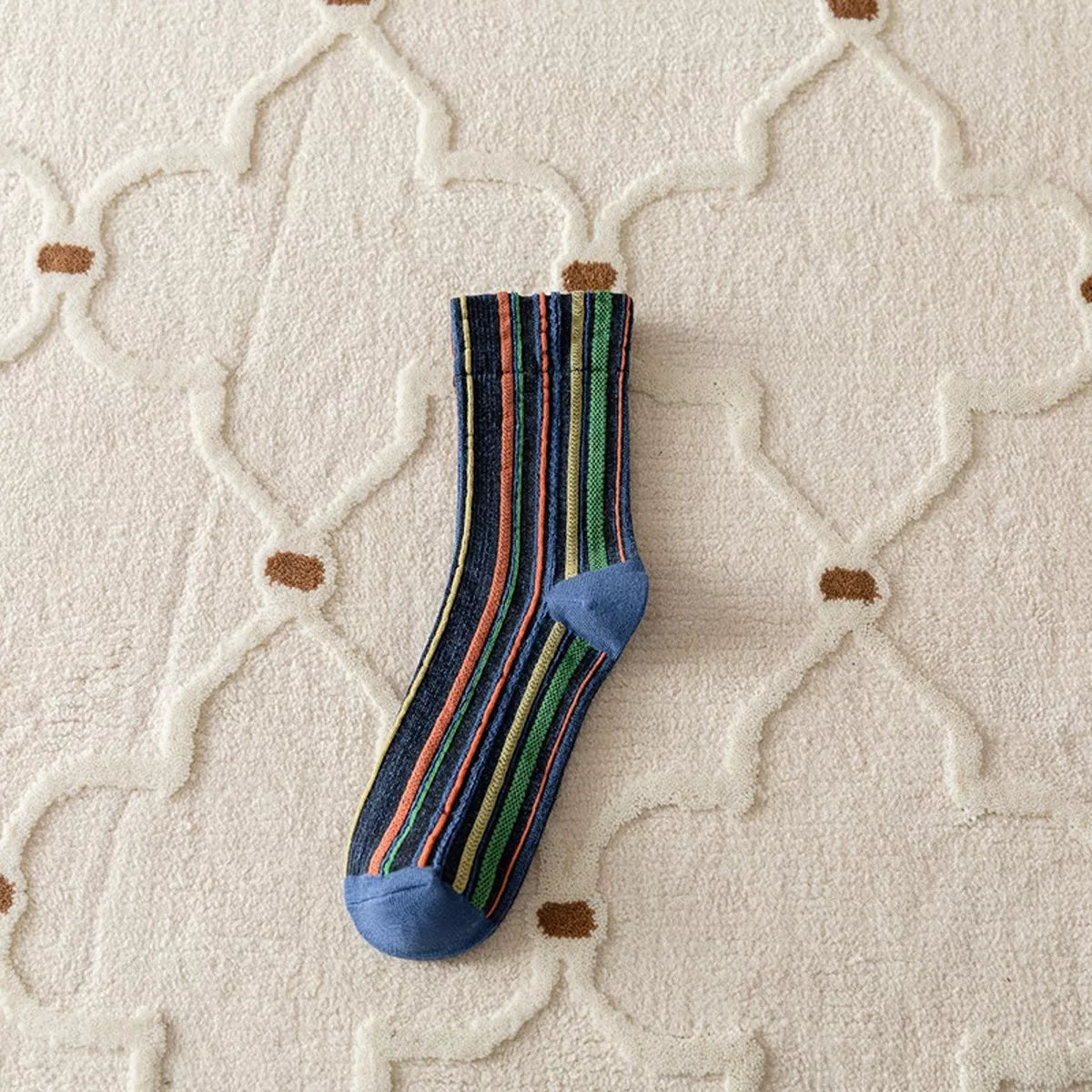 Multi-Color Striped Cotton Crew Socks