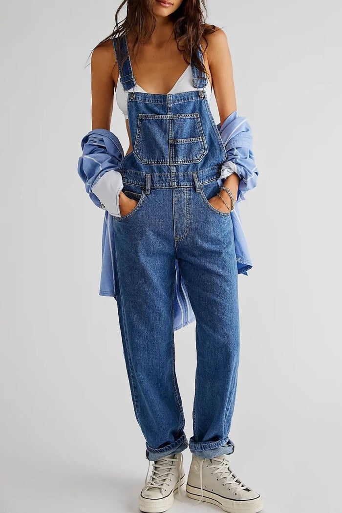 Wide Strap Square Neck Denim Overalls - Lilixa.store