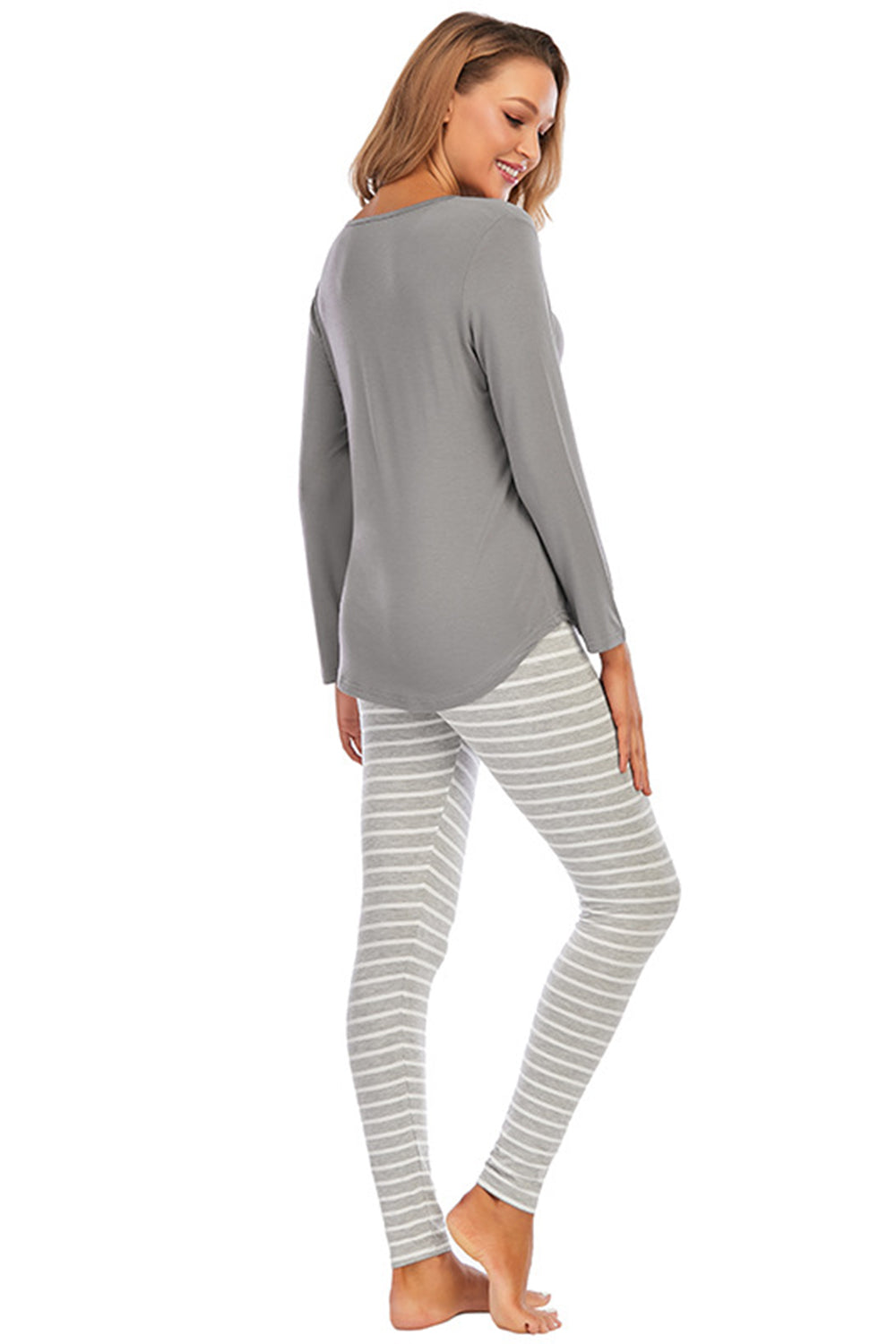 Graphic Round Neck Top and Striped Pants Set - Lilixa.store