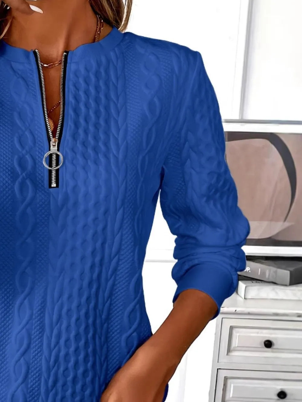Texture Half Zip Long Sleeve Sweatshirt - Lilixa.store