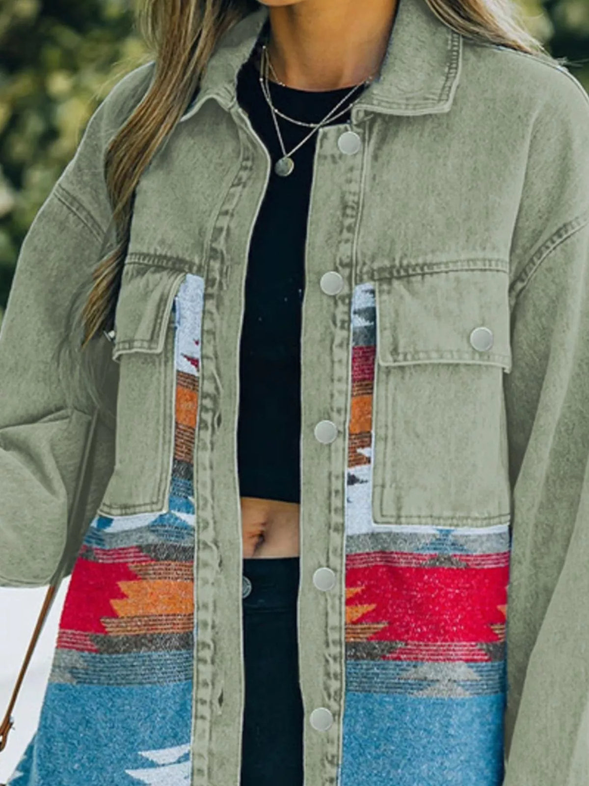 Aztec Print Button Up Jacket, view 4