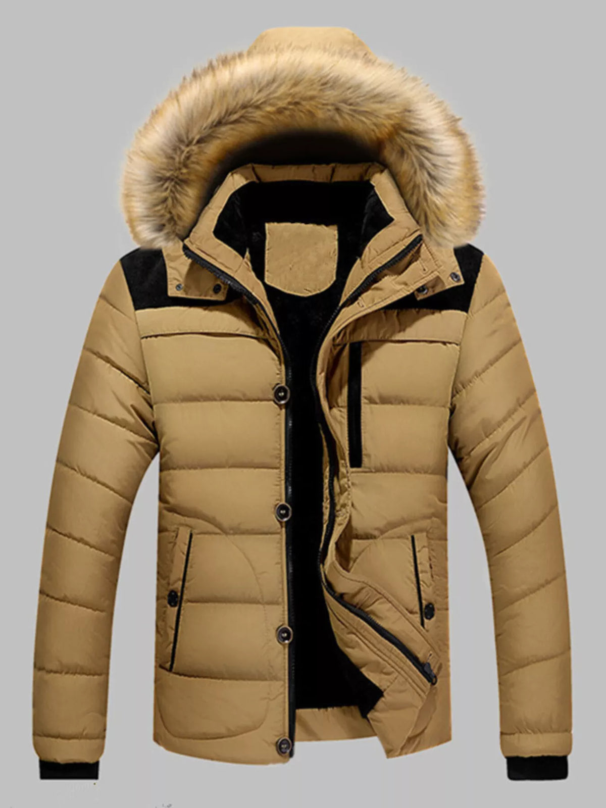 Men's Plus Size Padded Fur Hood Puffer Jacket - Lilixa.store
