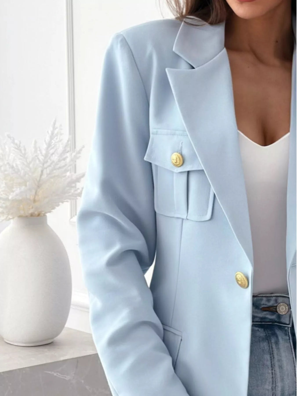 Lapel Collar One Button Blazer - Lilixa.store