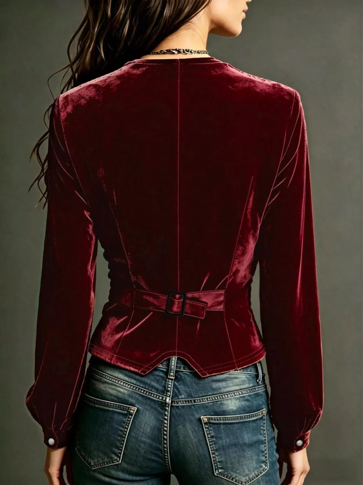 Button Down Plunge Velvet Shirt, view 3