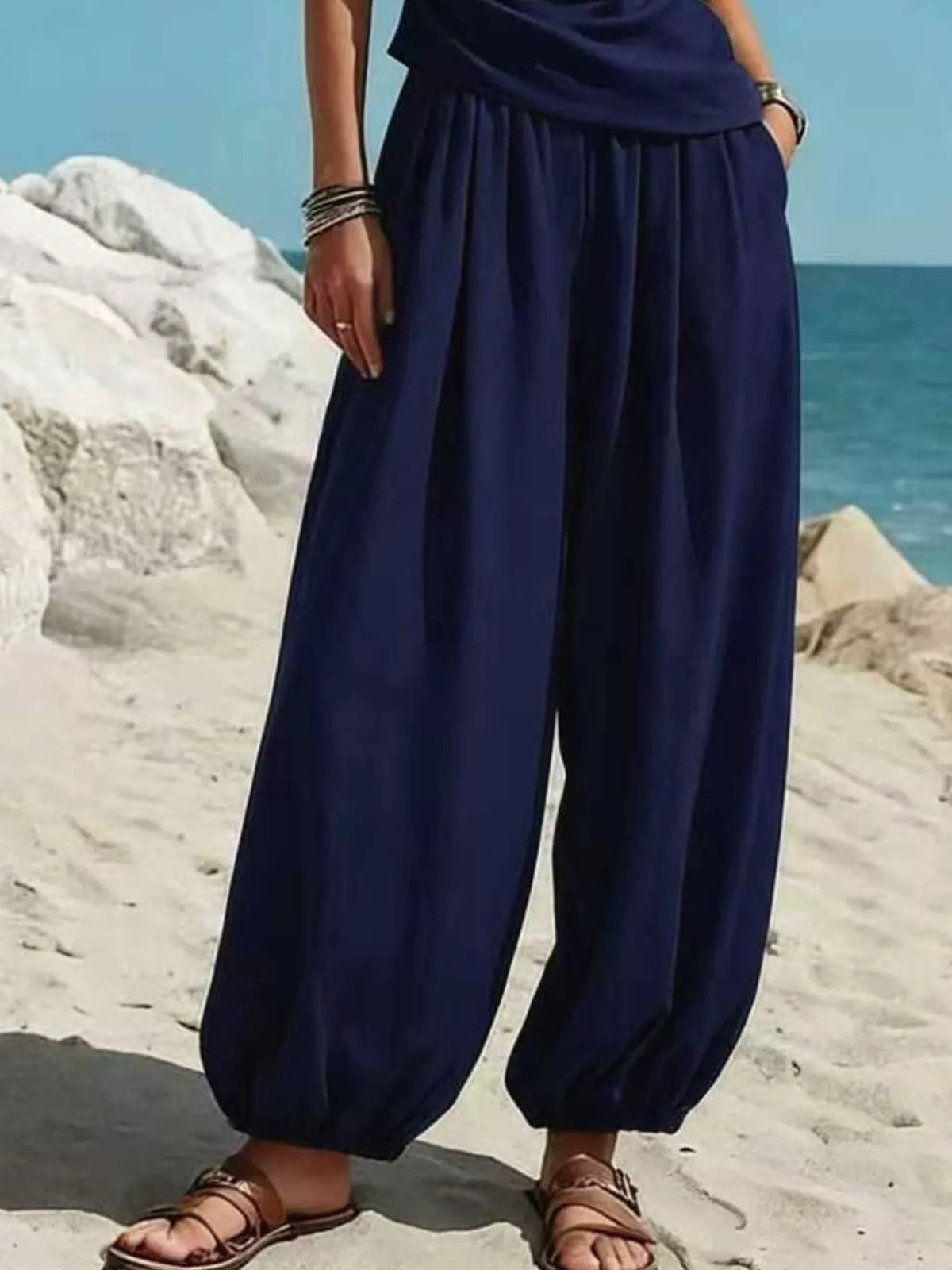 Full Size One-Shoulder Sleeveless Top and Harem Pants Set Plus Size - Lilixa.store