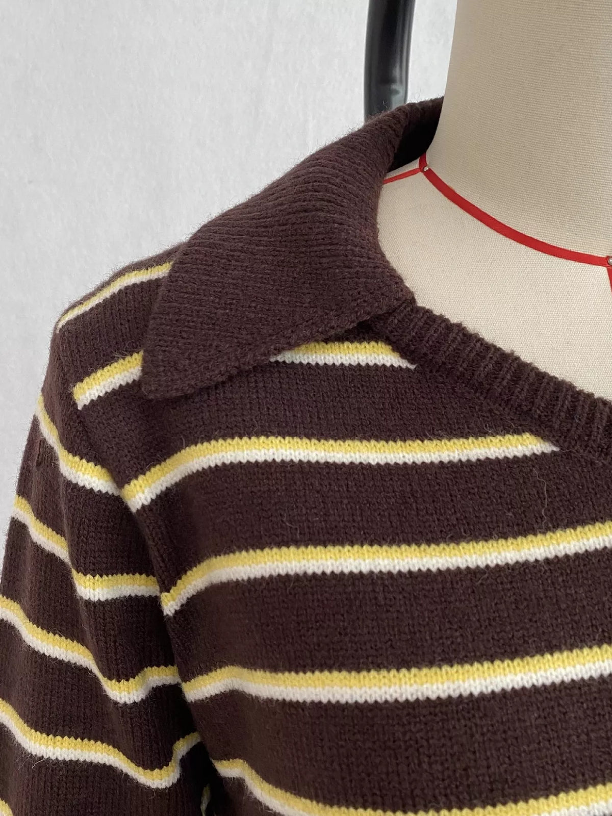 Vintage Striped Polo Collar Sweater in Brown, view 9