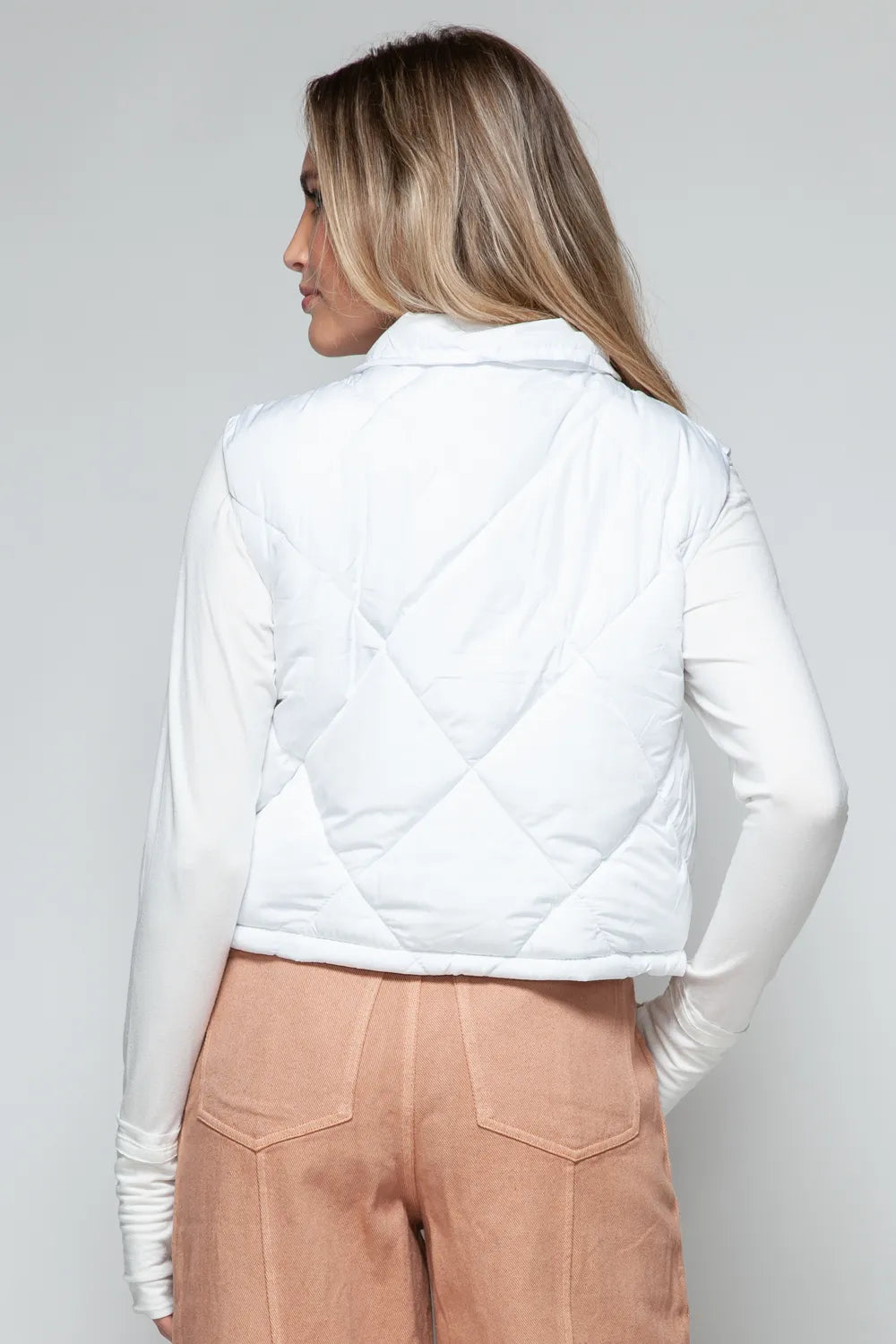 Snobbish Snap Down Quilted Crop Vest in White, view 2