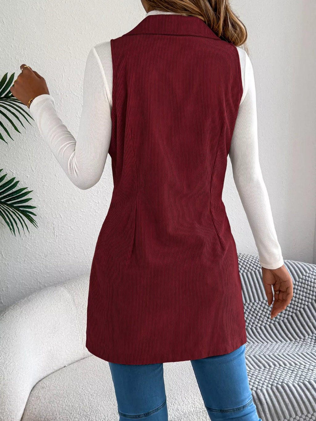 Double-Breasted Long Vest Coat - Lilixa.store