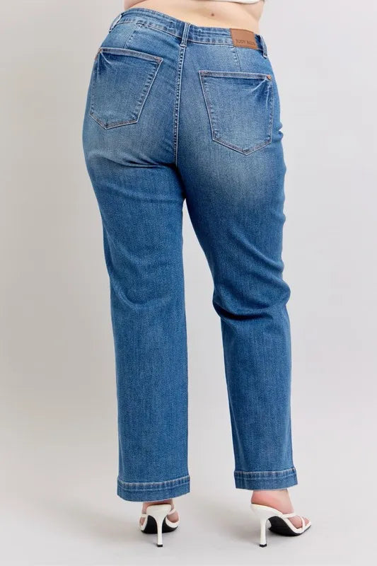 Judy Blue Full Size High Waist Contrast Thread Straight Plus Size - Lilixa.store