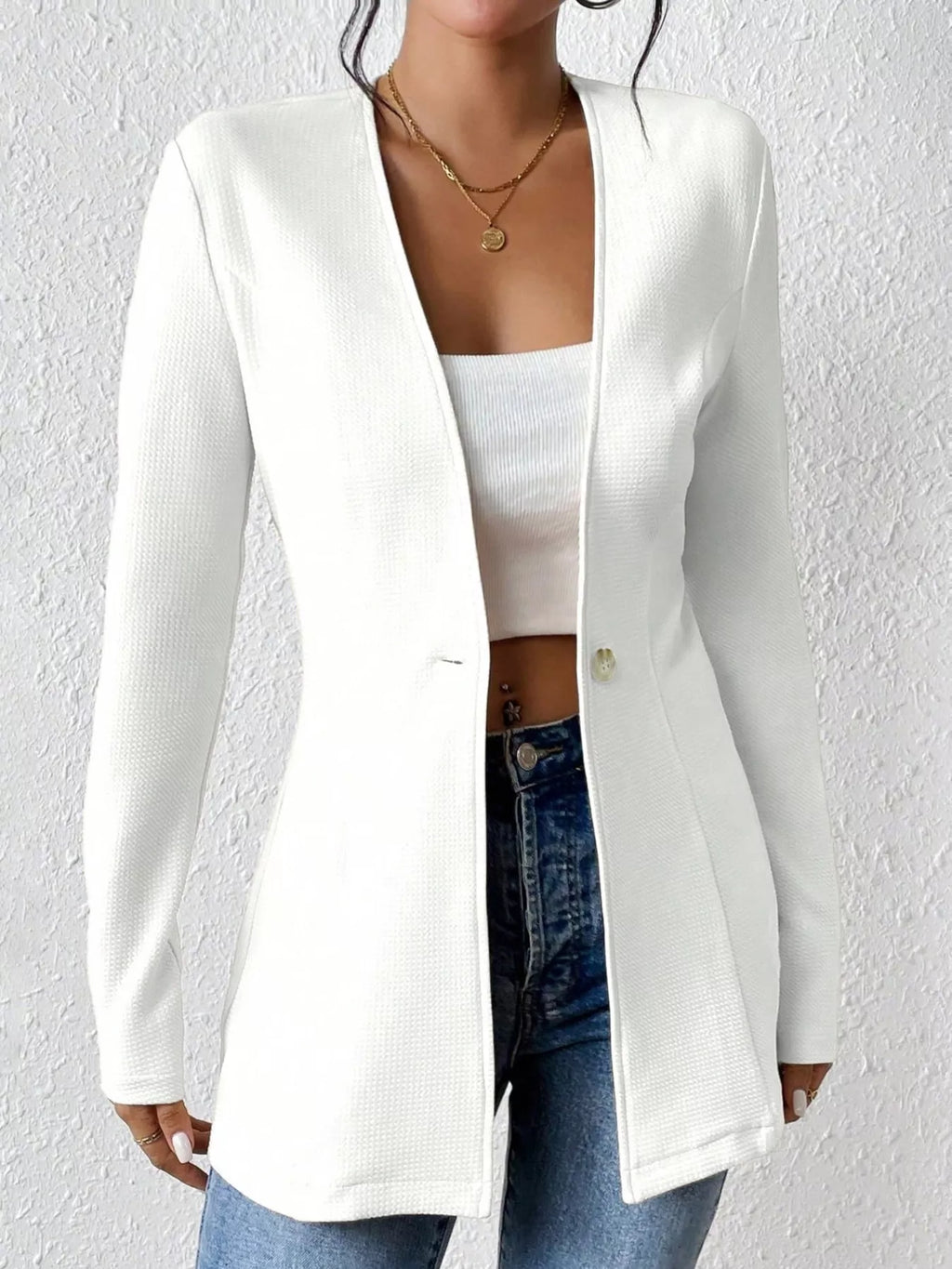 Single-Button Long Sleeve Blazer - Lilixa.store