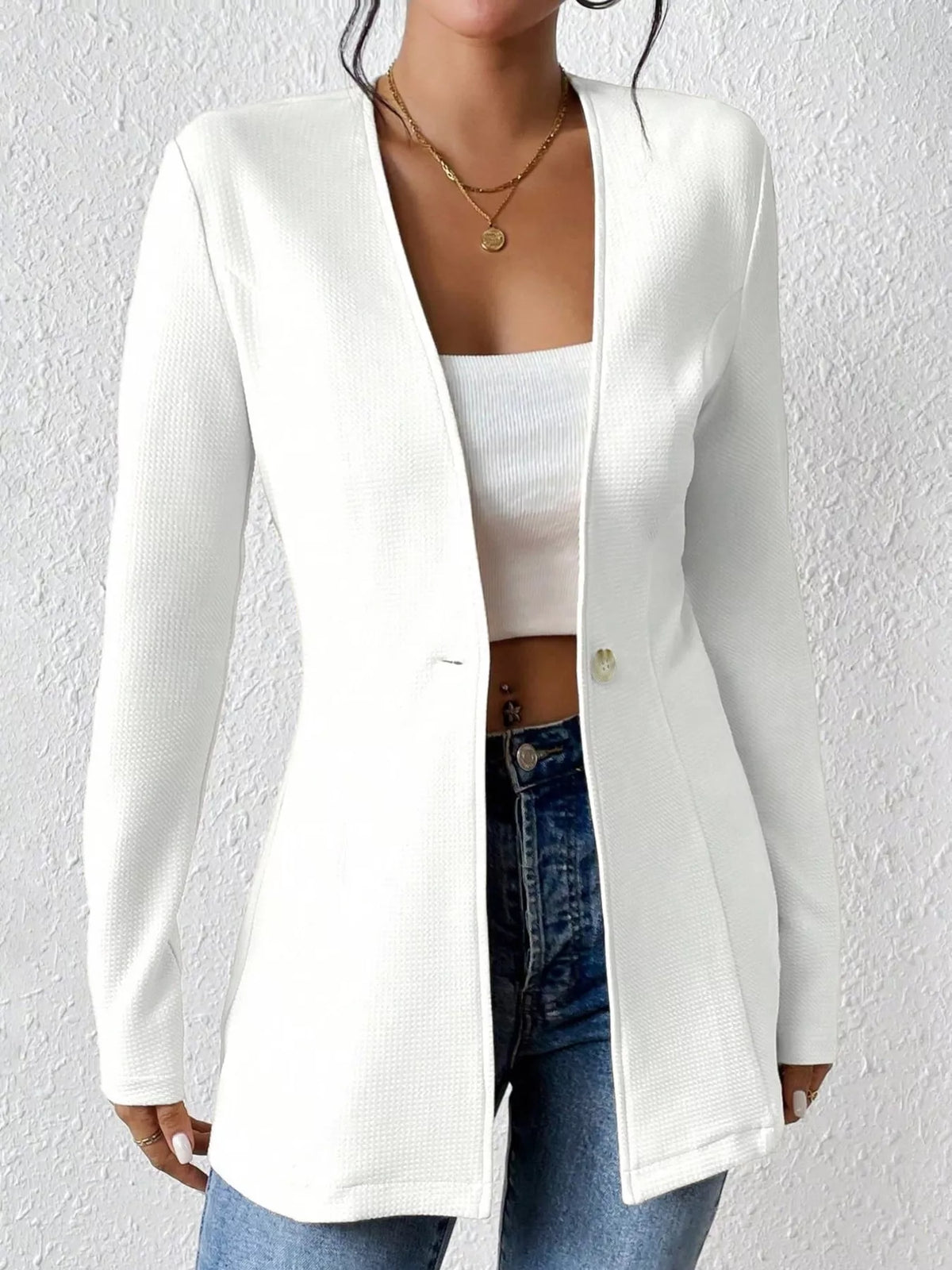Single-Button Long Sleeve Blazer - Lilixa.store