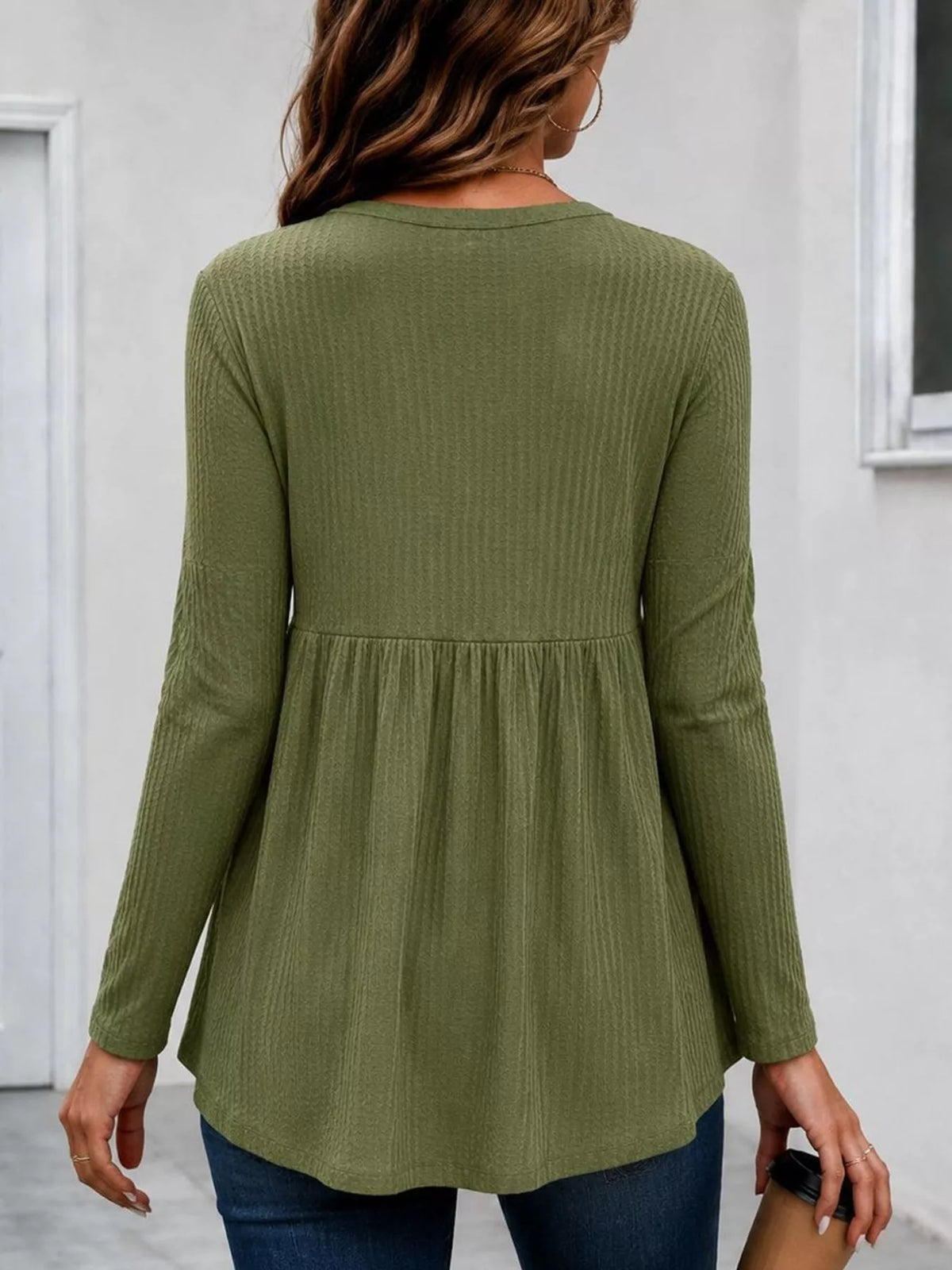 Textured Long Sleeve Peplum Top