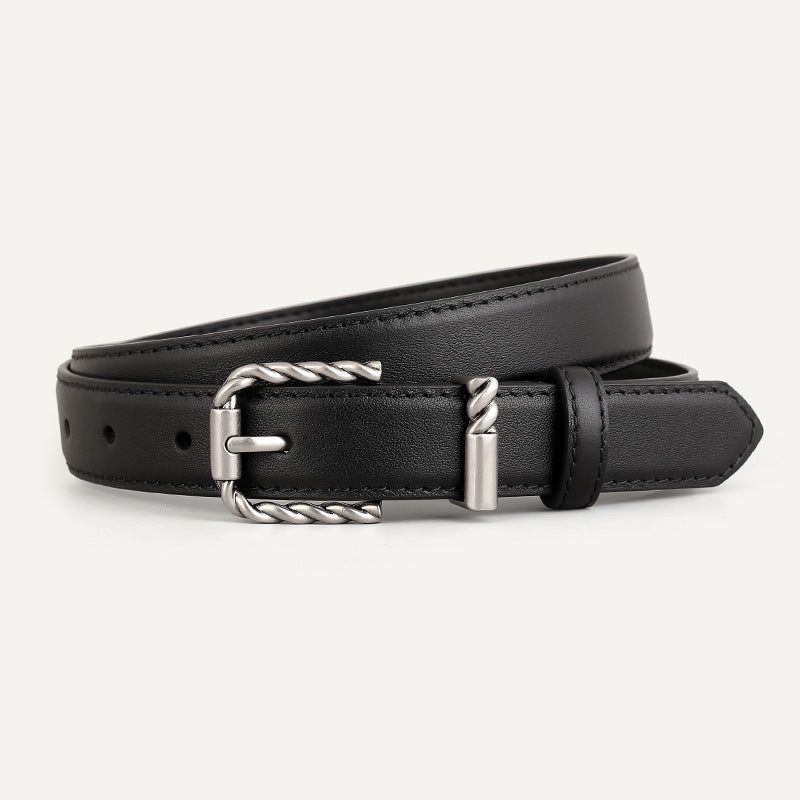 Leather Belt with Twisted Buckle - Lilixa.store