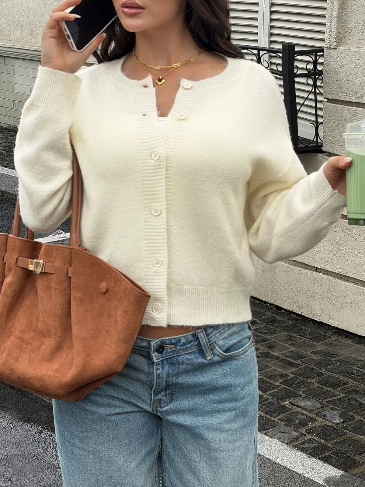 Button-Down Dropped Shoulder Cardigan - Lilixa.store