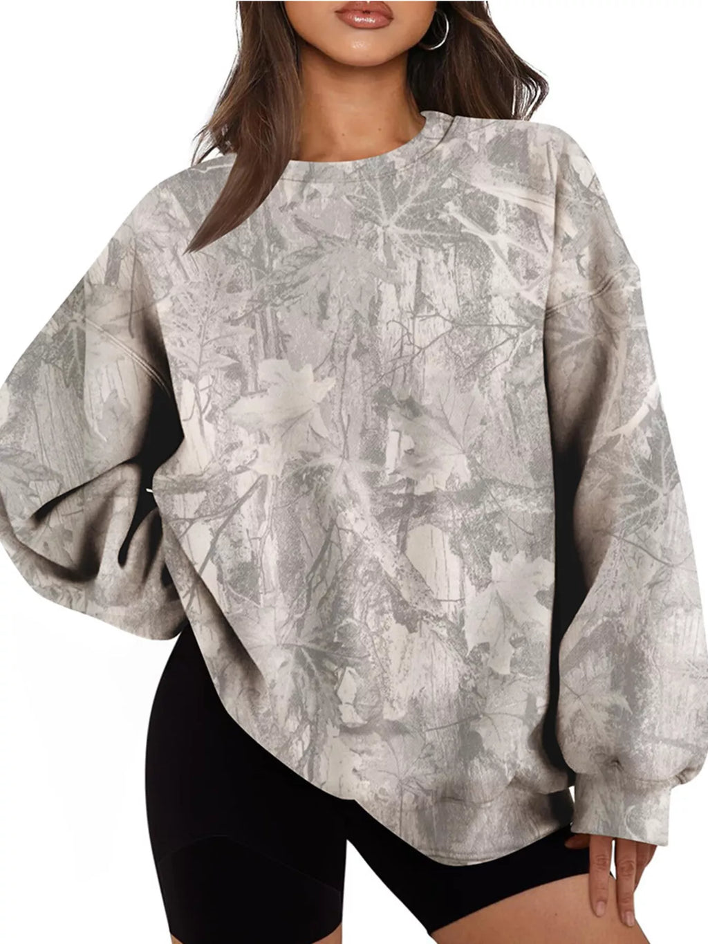 Oversized Printed Crew Neck Sweatshirt - Lilixa.store