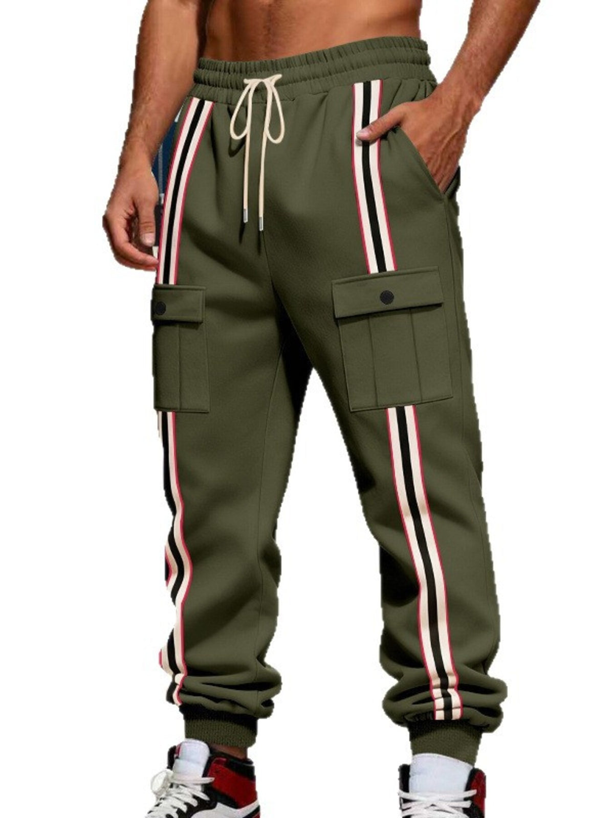Men's Full Size Casual Striped Cargo Joggers Plus Size