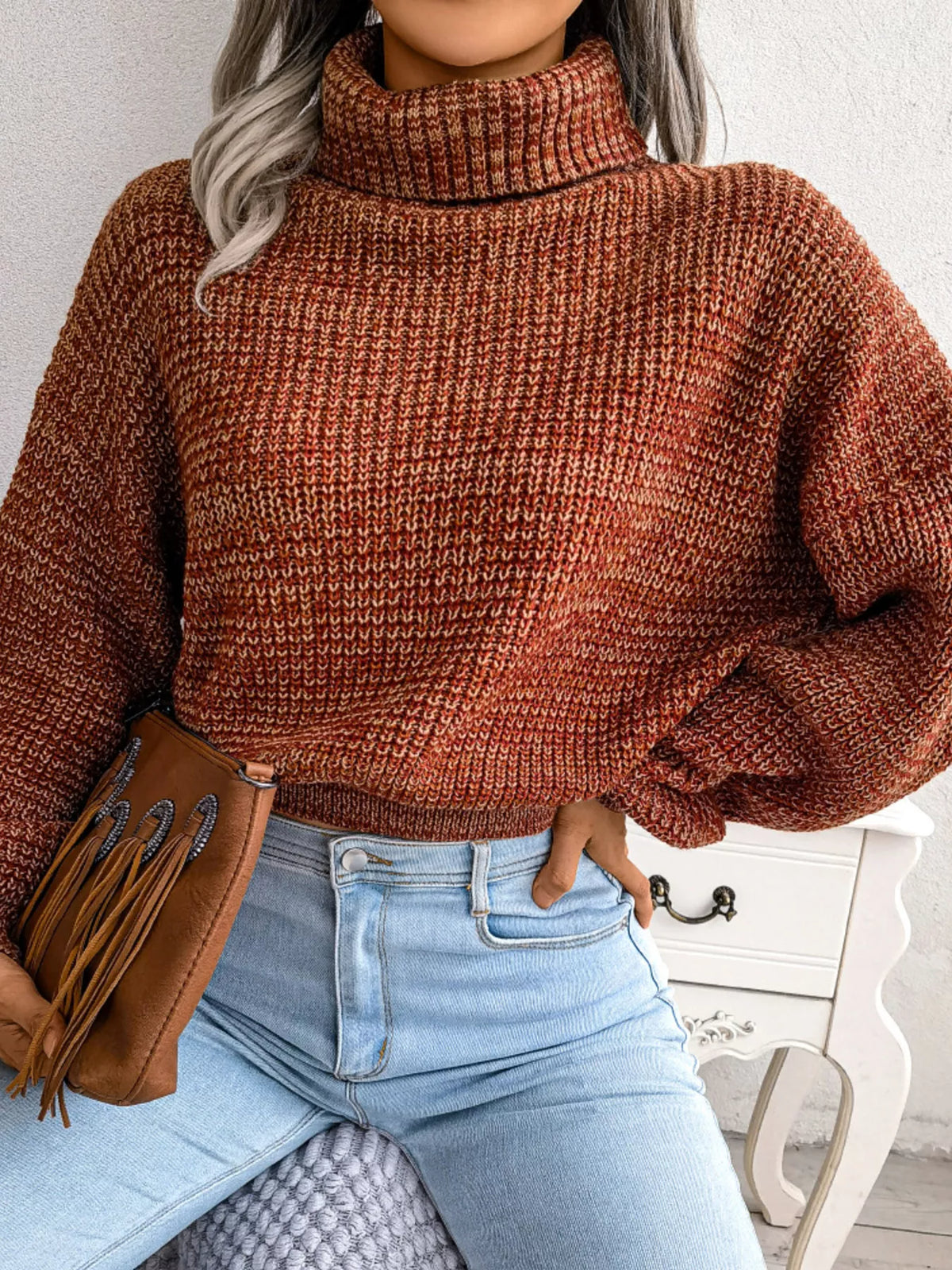 Turtleneck Dropped Shoulder Sweater
