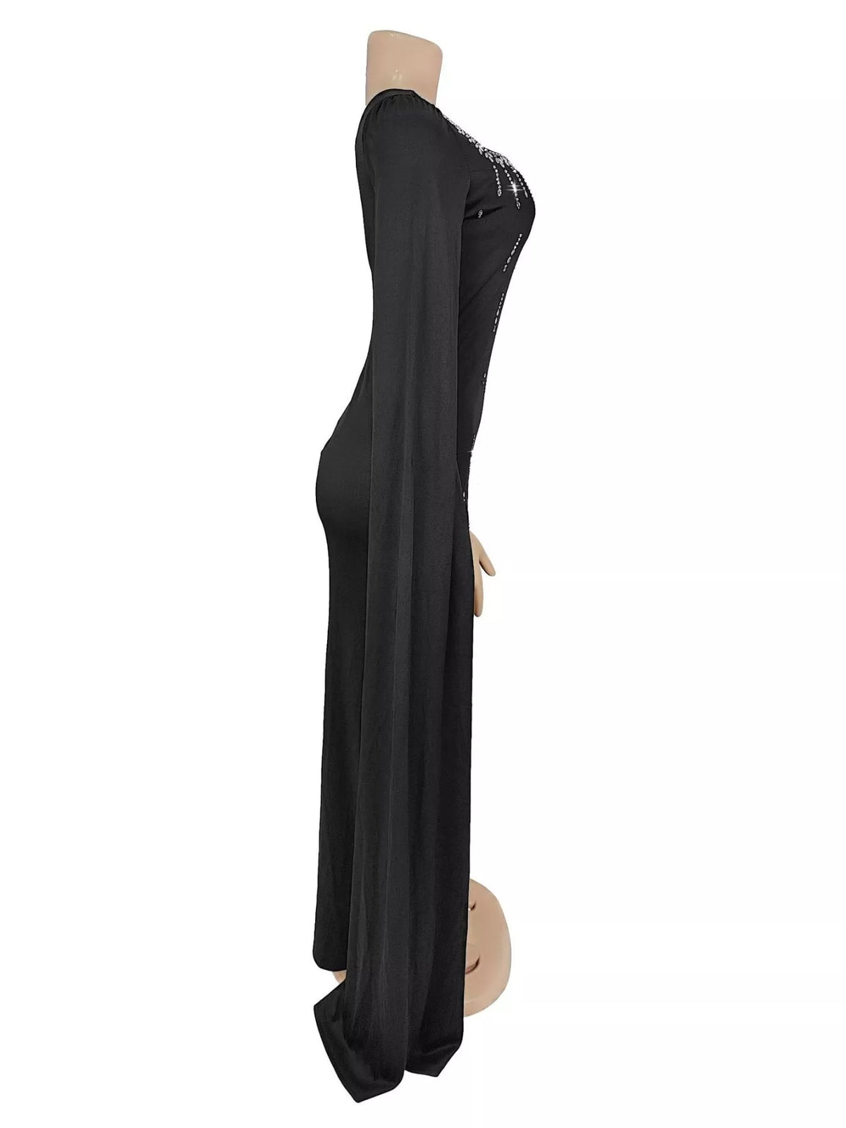 Rhinestone Square Neck Slit Sleeve Maxi Dress, view 4