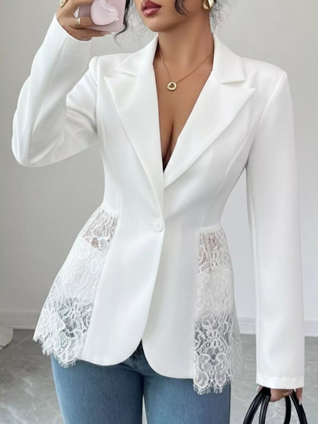 Lace Detail One Button Blazer - Lilixa.store