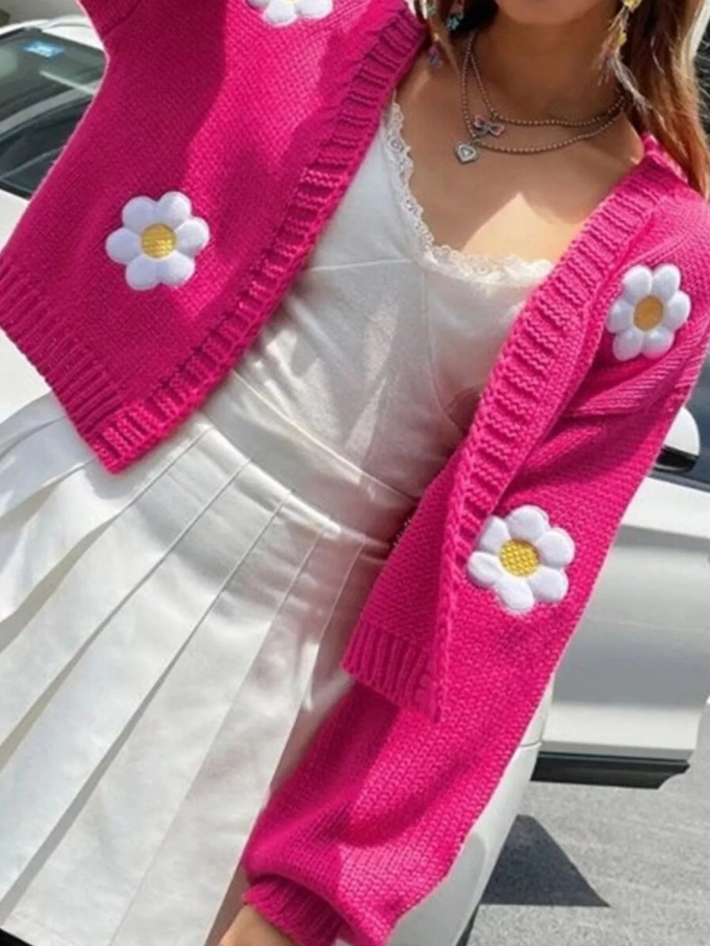 Floral Open Front Knit Cardigan - Lilixa.store