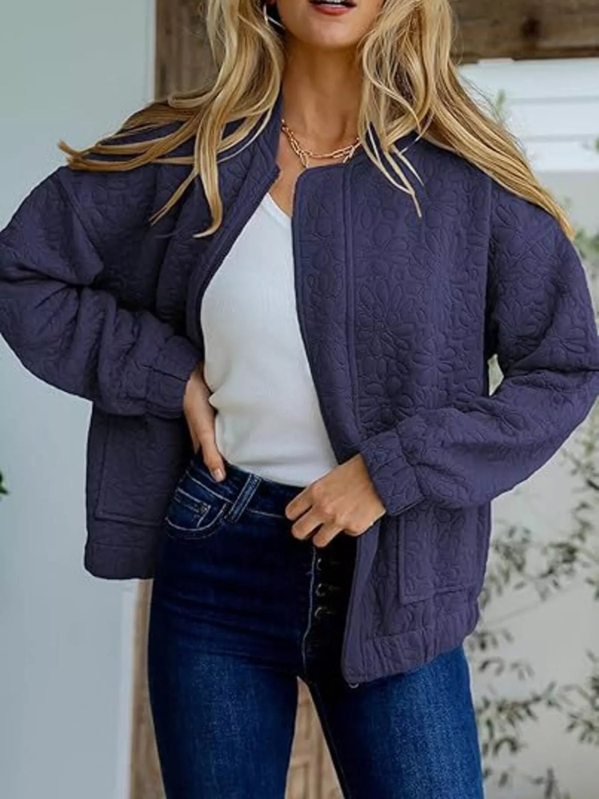 Floral Quilted Zip Up Jacket, view 7