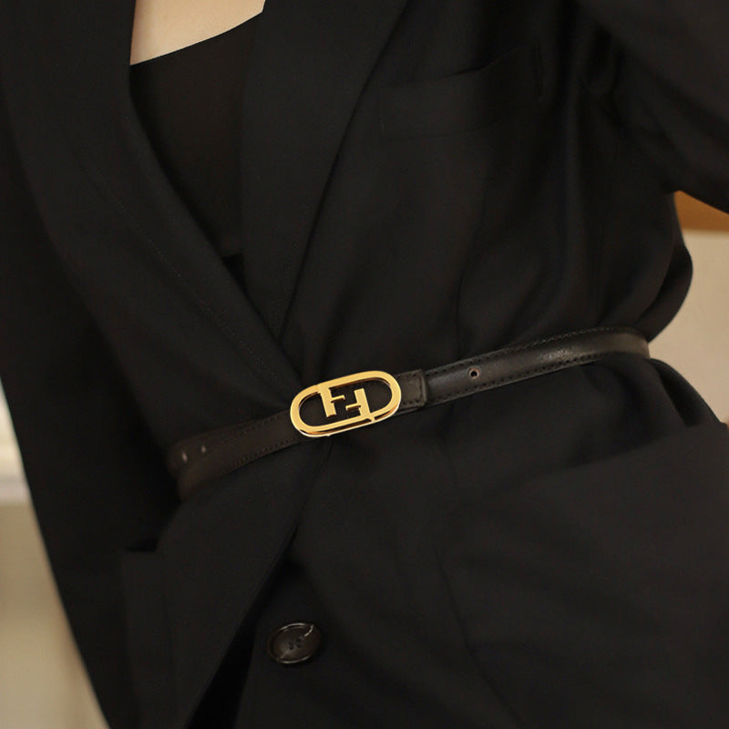 Leather Belt with Golden Buckle - Lilixa.store