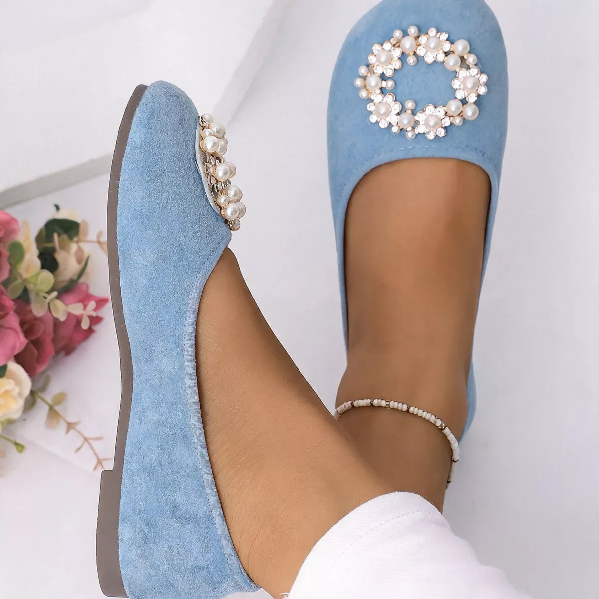 Pearl Embellished Slip-Ons - Lilixa.store