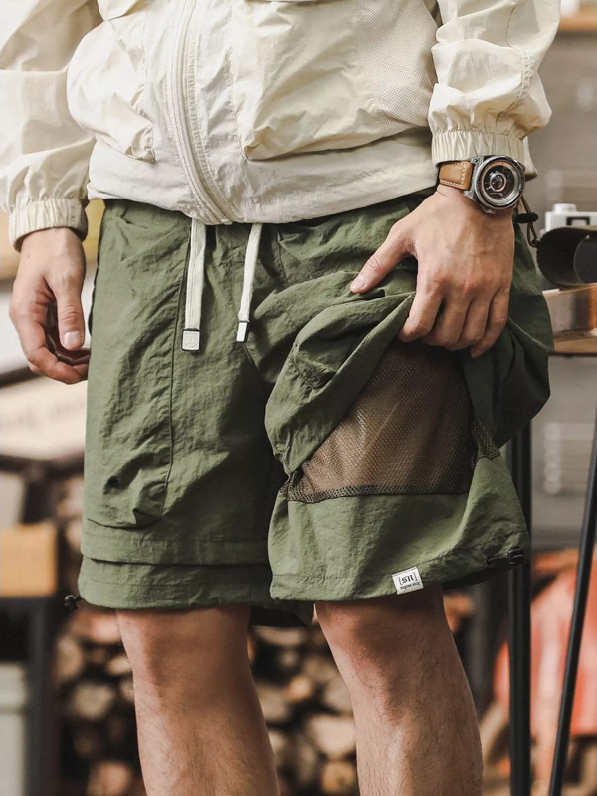 Men's Plus Size Multiple Pocket Layered Cargo Shorts with Drawstring Hem - Lilixa.store