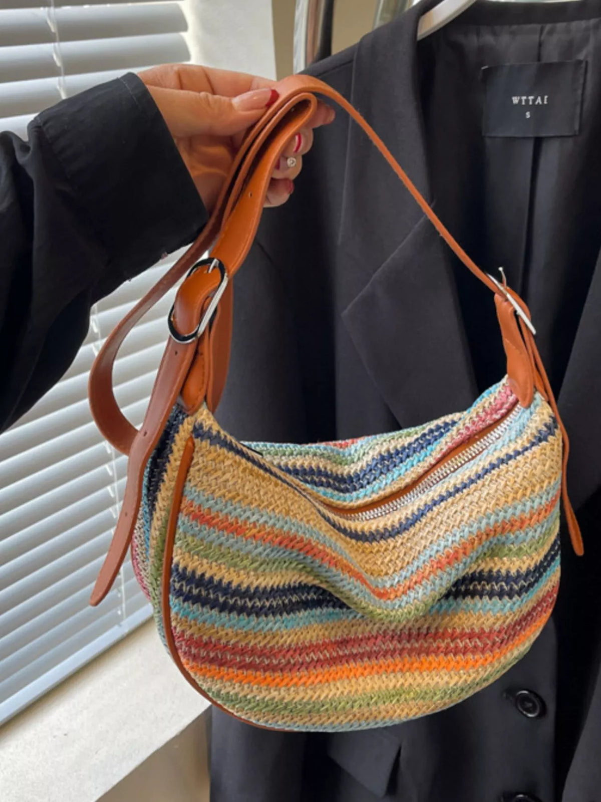 Striped Woven Crossbody Bag